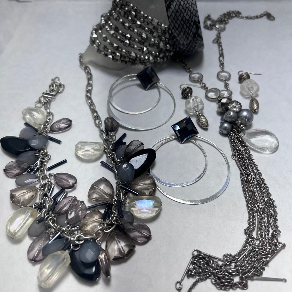 Monochromatic Silver‎ Tone Jewelry Necklaces Earrings Bracelets Set Avon